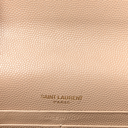 Saint Laurent Grain De Poudre Matelasse Chevron Monogram Envelope Chain Wallet Dark Beige 6 of 9