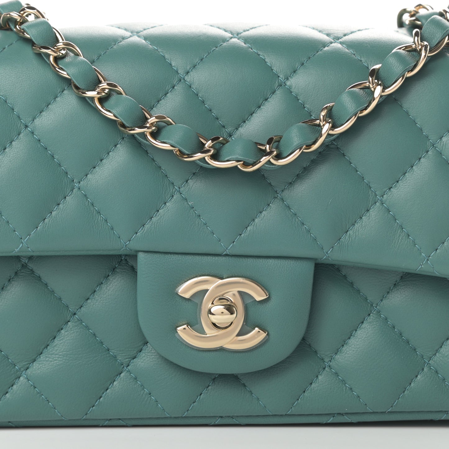 Lambskin Quilted Mini Rectangular Flap Green