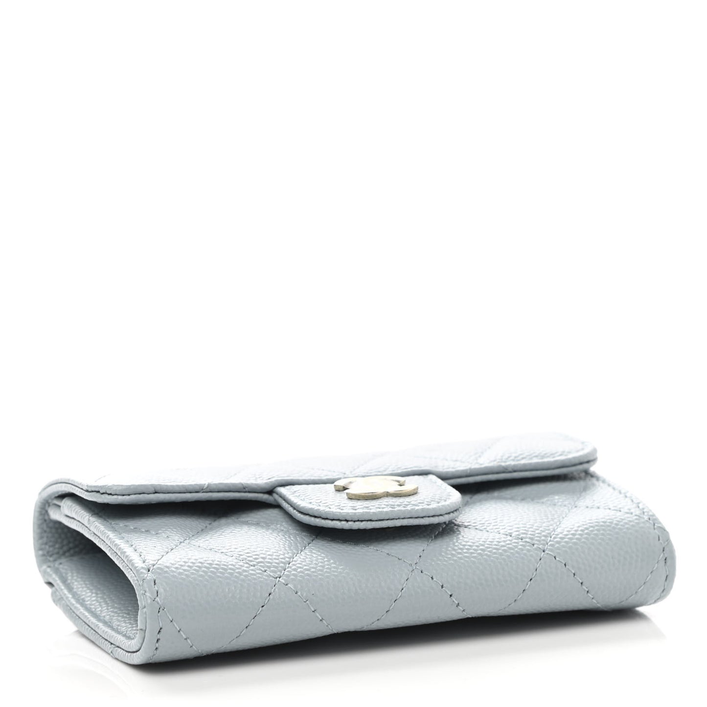 Caviar Quilted Flap Card Holder Wallet Light Blue
