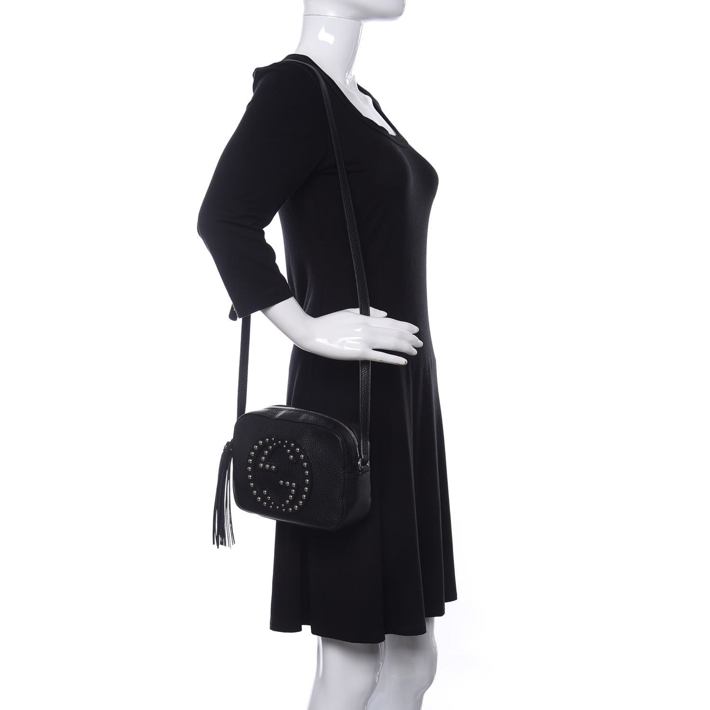 Pebbled Calfskin Studded Small Soho Disco Bag Black