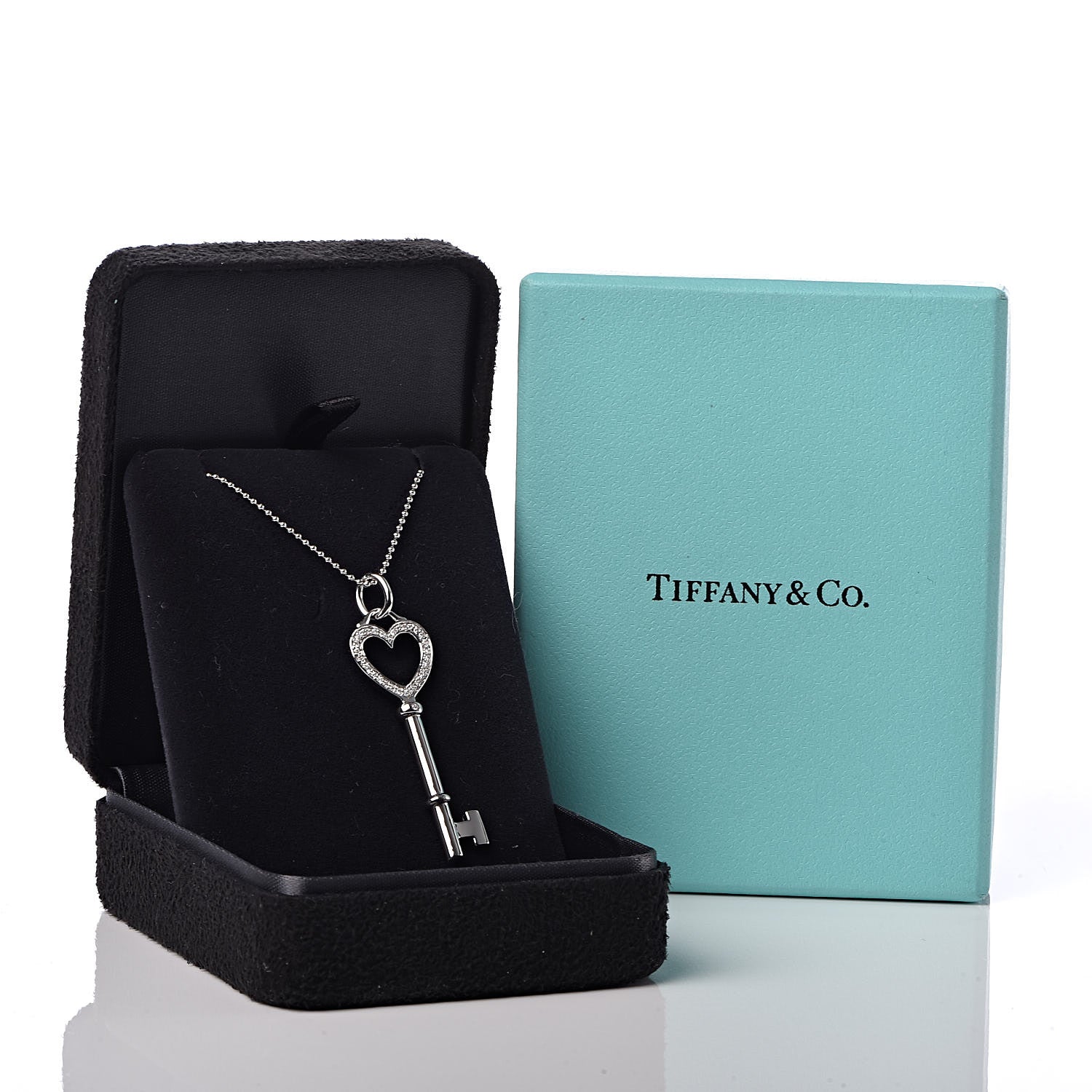 Tiffany 18K White Gold Diamond Medium Heart Key Pendant Necklace 7 of 7