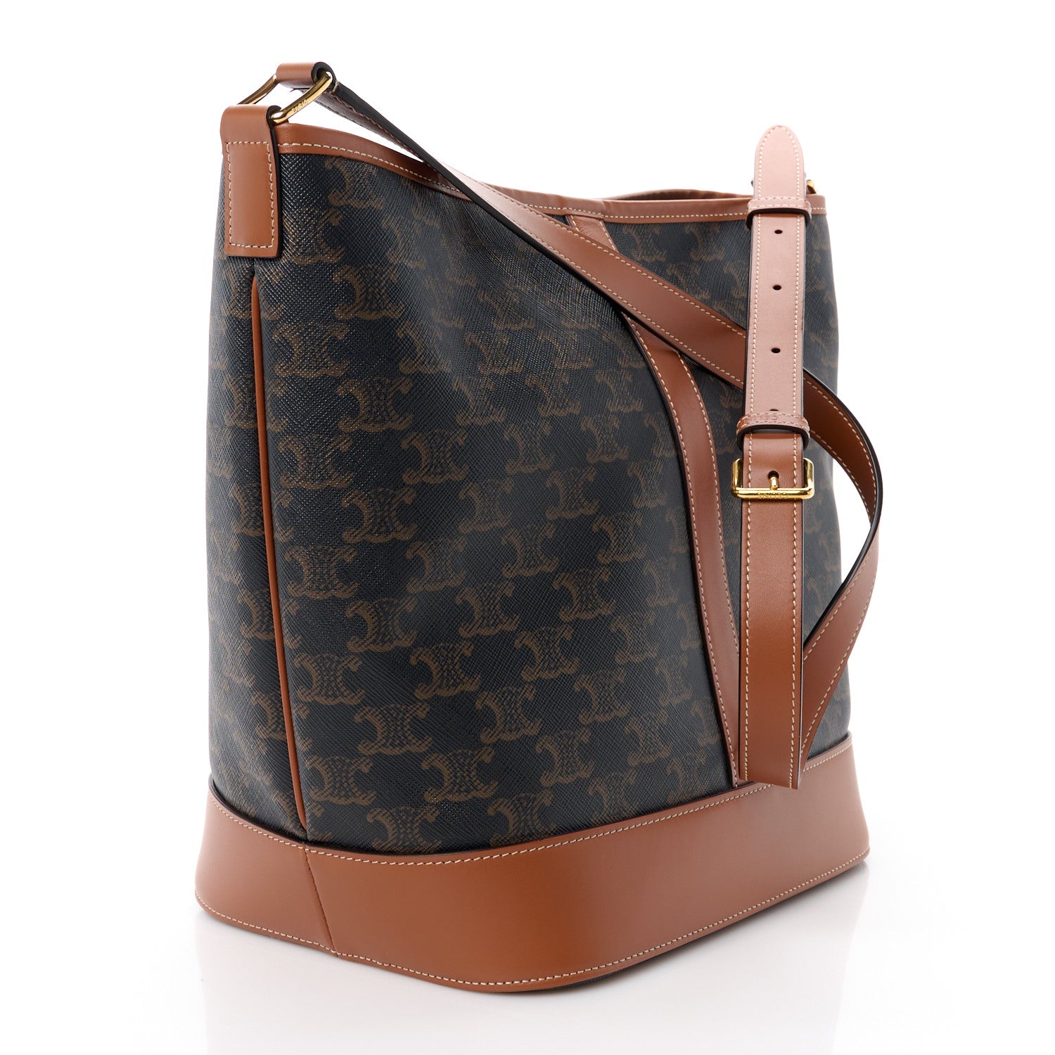 Celine Triomphe Canvas Calfskin Medium Bucket Bag Tan 2 of 13