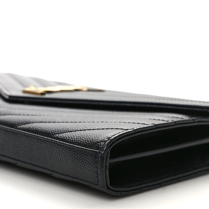 Saint Laurent Grain De Poudre Matelasse Chevron Monogram Chain Wallet Black 9 of 12