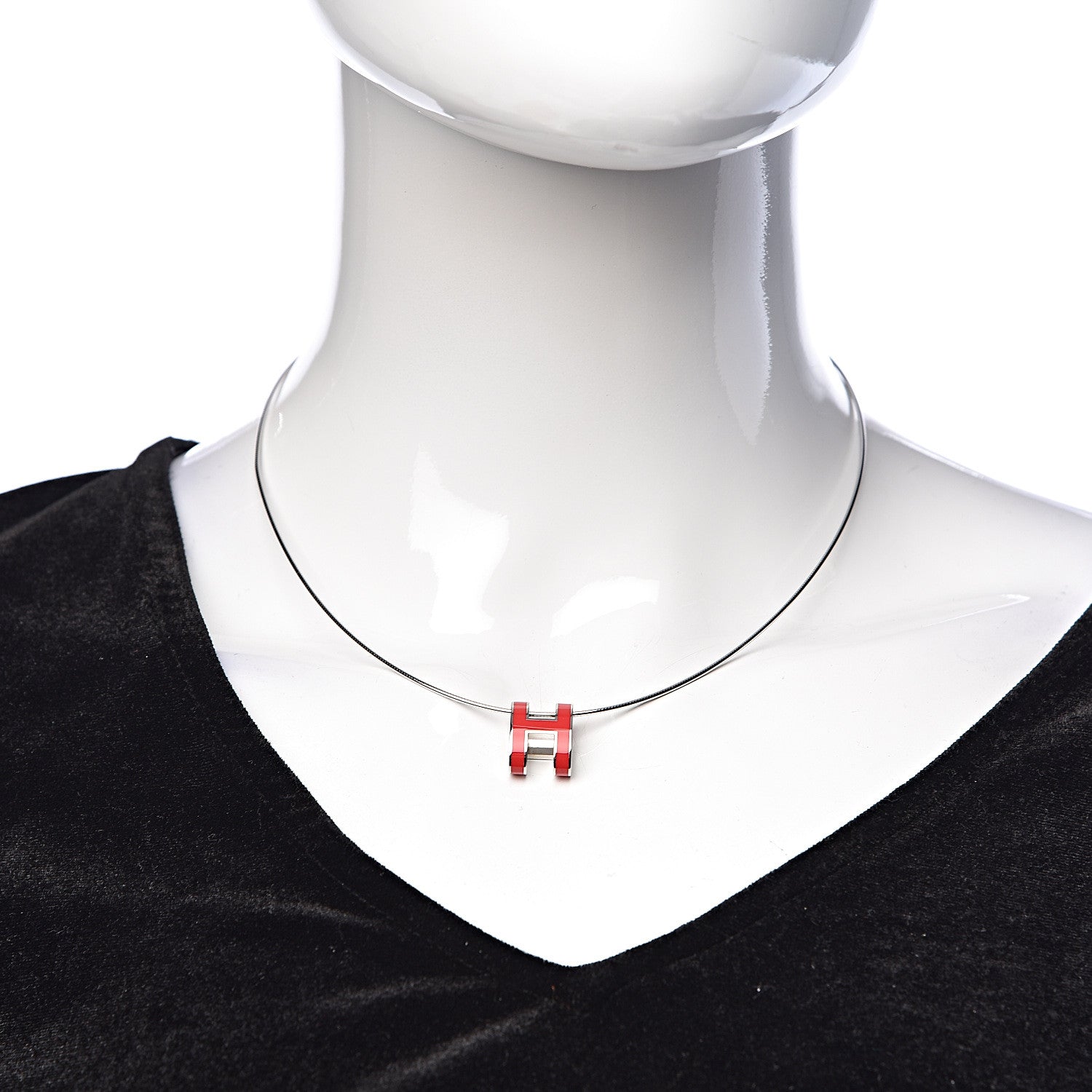 Hermes Lacquered Pop H Pendant Necklace Rouge Corail 2 of 6