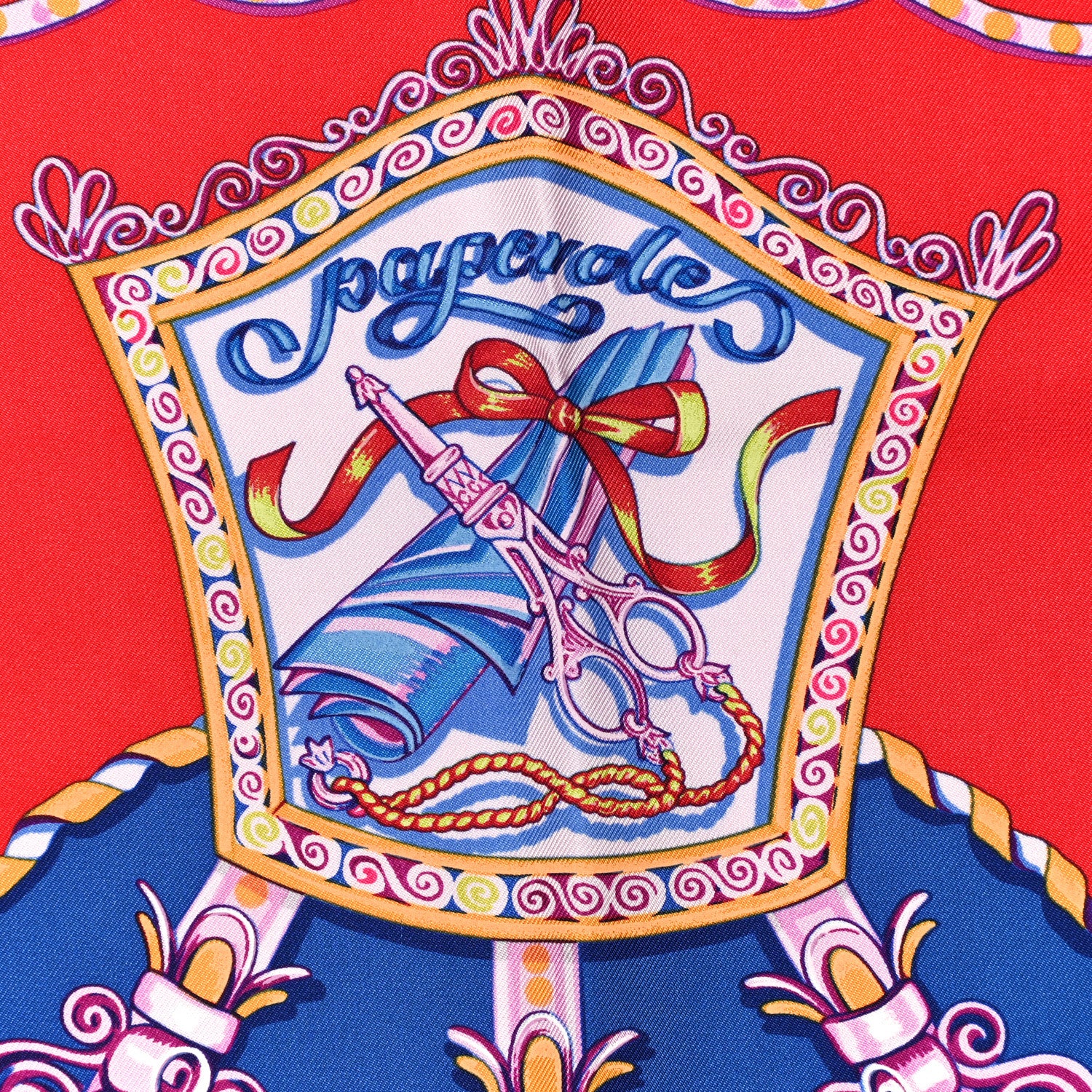 Hermes Silk Paperoles Scarf 90 Rouge Orange Bleu Dur 5 of 7