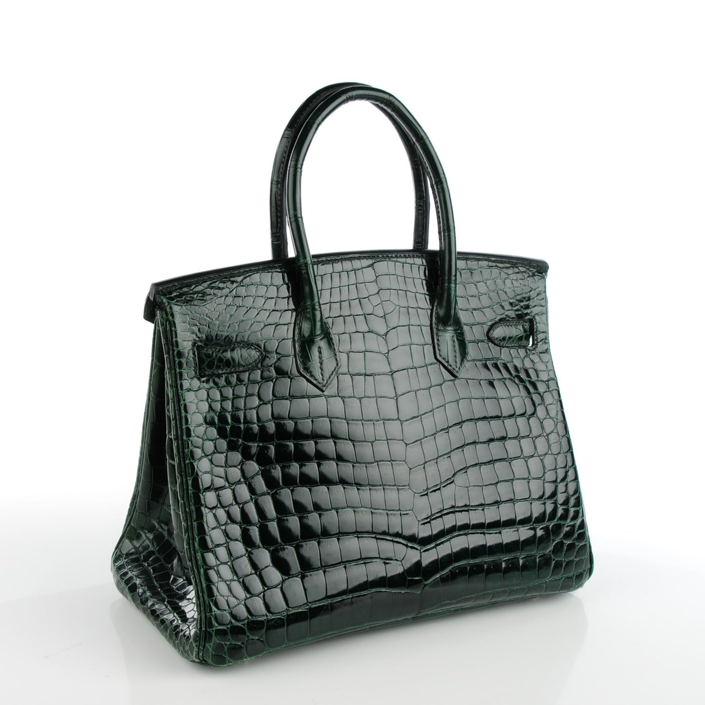 Shiny Porosus Crocodile Birkin 30 Vert Fonce