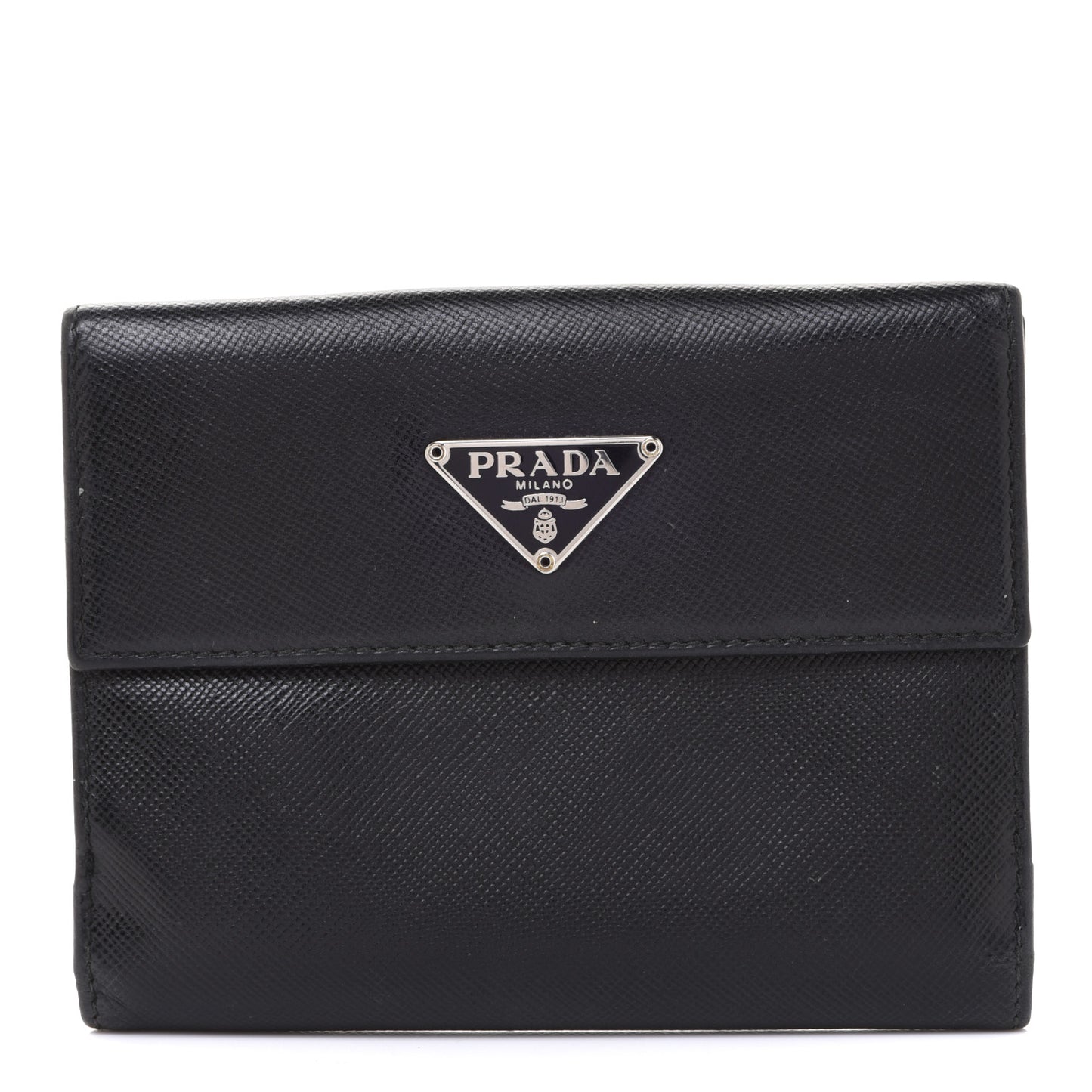 Saffiano Metal French Flap Compact Wallet Black