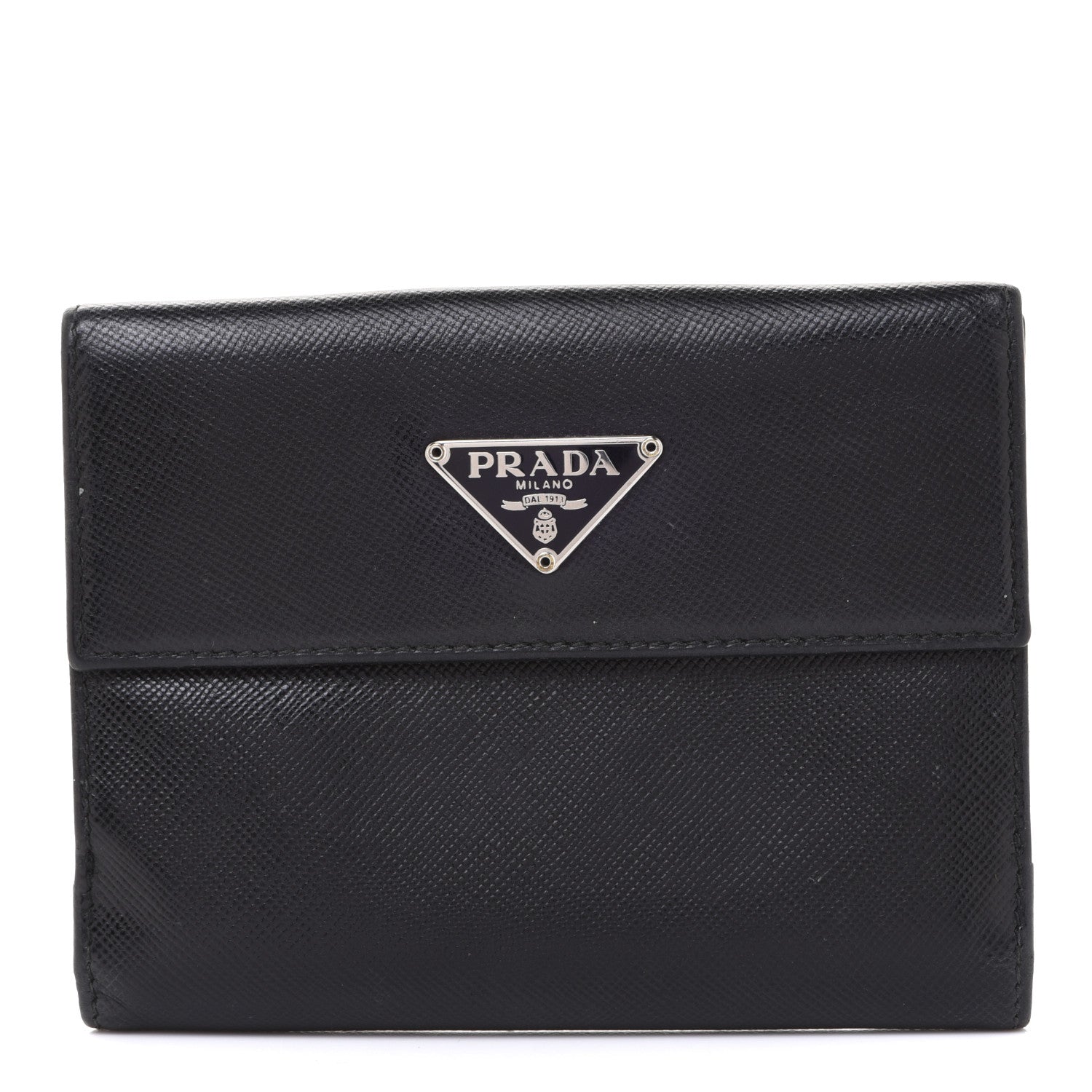 Prada Saffiano Metal French Flap Compact Wallet Black 1 of 7