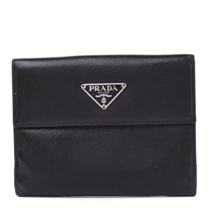 Prada Saffiano Metal French Flap Compact Wallet Black 1 of 7
