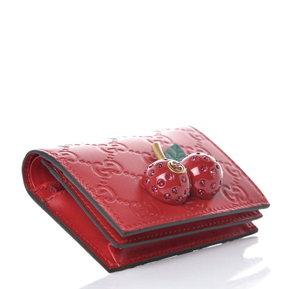 Gucci Guccissima Cherries Card Case Wallet Hibiscus Red 4 of 9