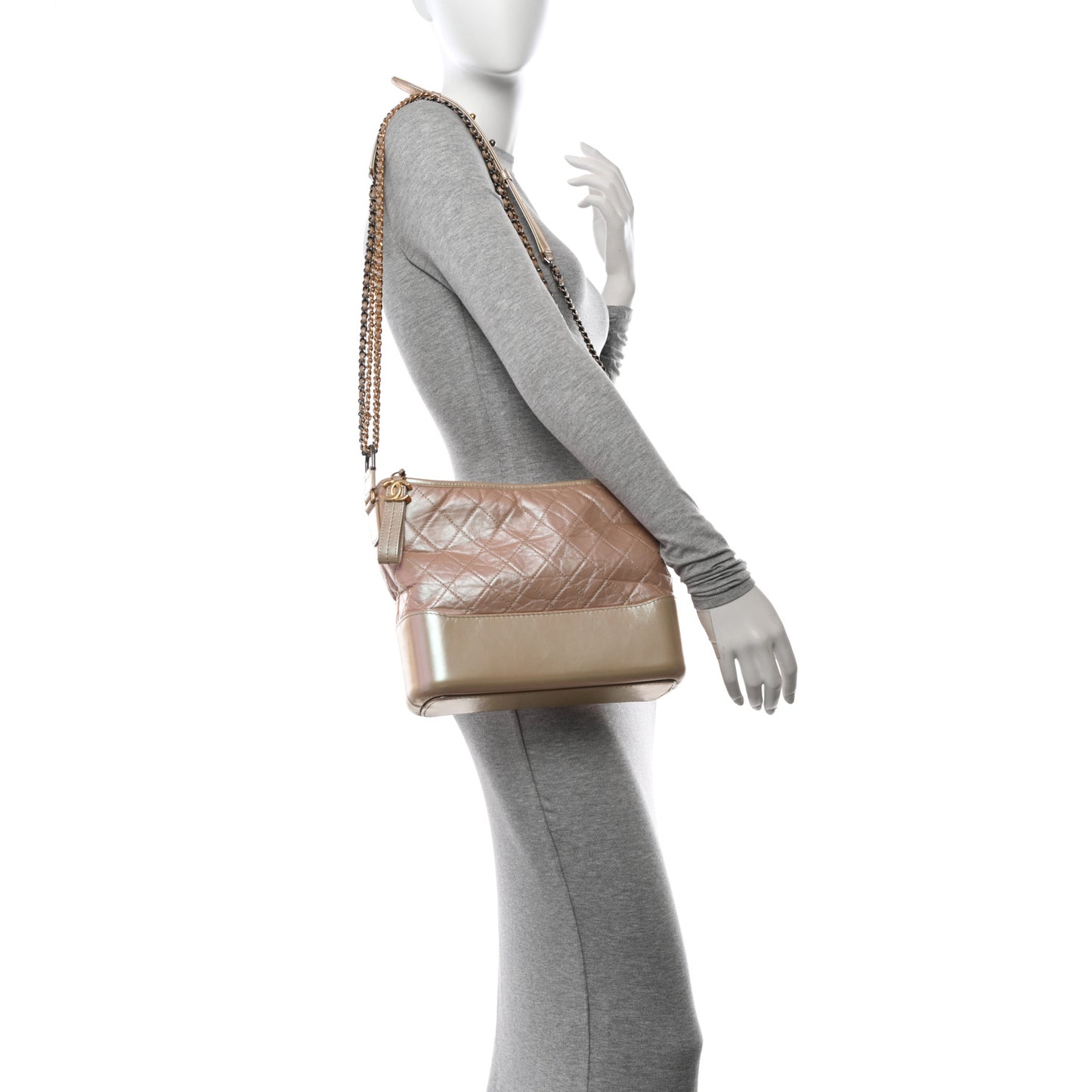 Iridescent Aged Calfskin Quilted Medium Gabrielle Hobo Light Pink