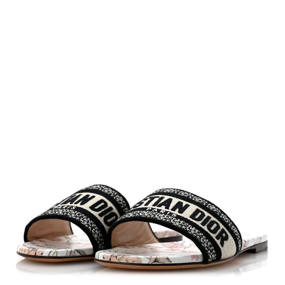 Christian Dior Canvas Embroidered Millefiori Dway Flat Slide Sandals 37 Black White Multicolor 4 of 9