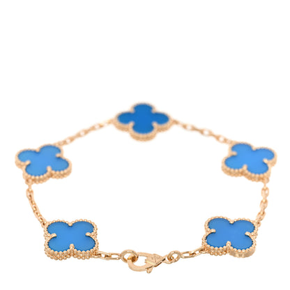 Van Cleef & Arpels 18K Yellow Gold Blue Agate 5 Motifs Vintage Alhambra Bracelet 2 of 5