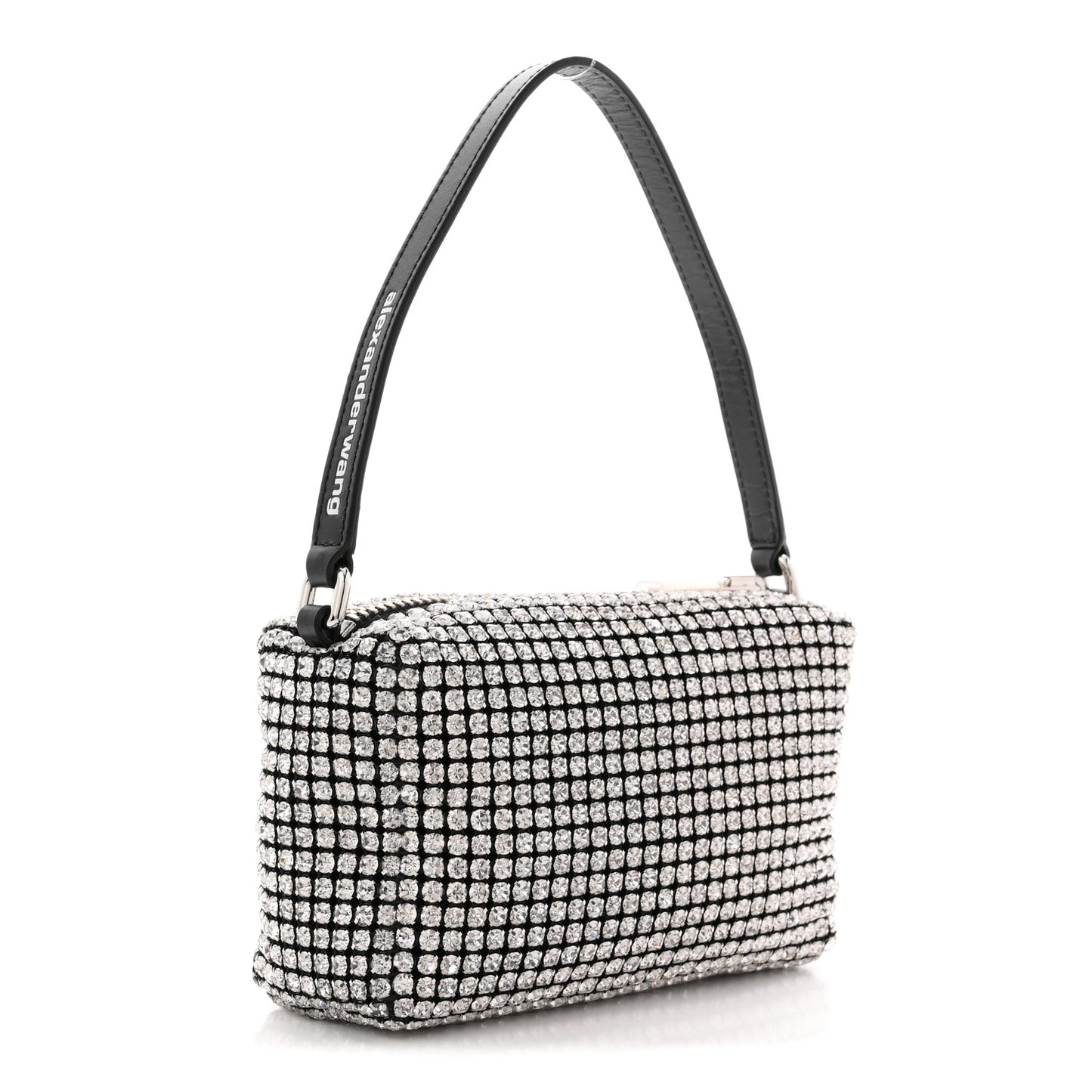 Mesh Crystal Rhinestone Mini Heiress Pouch Black Silver