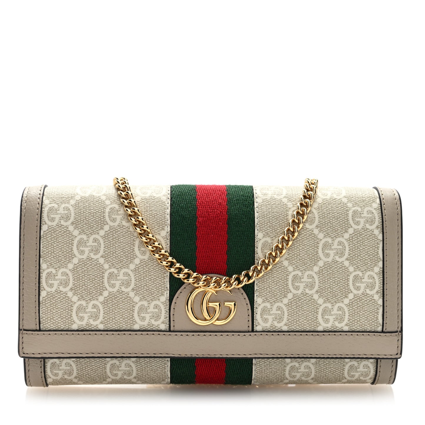 GG Supreme Monogram Calfskin Ophidia Wallet On Chain Beige  Mystic White Oatmeal
