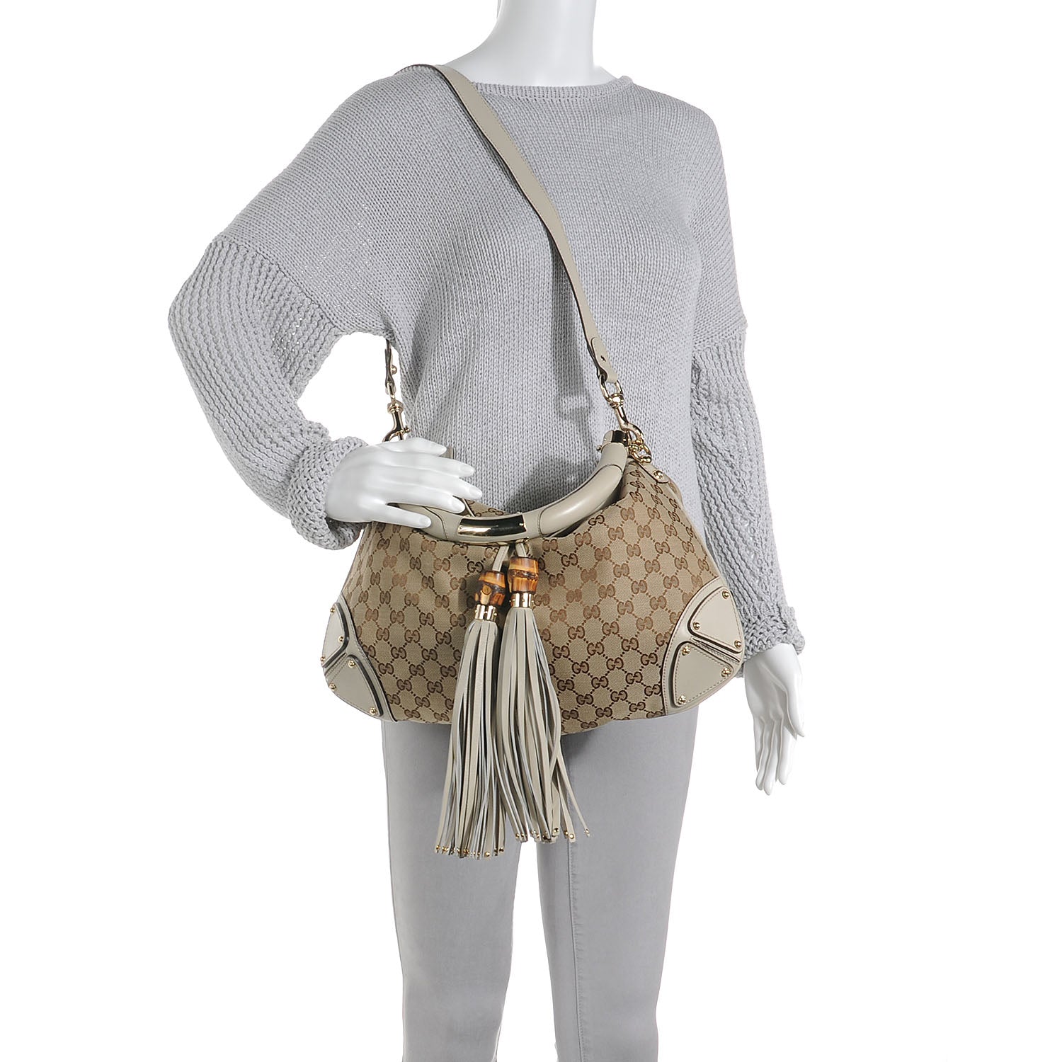 Gucci Monogram Medium Indy Hobo Ivory 2 of 7
