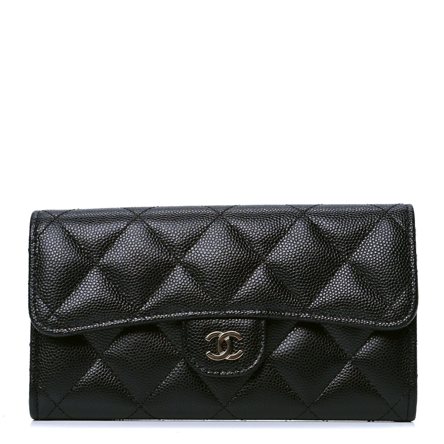 Caviar Quilted Medium Gusset Flap Wallet Black