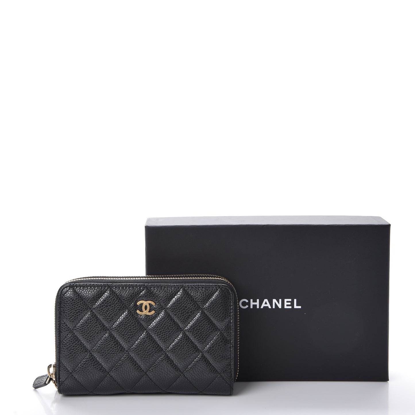 Caviar Quilted Large Zip Around Wallet Black