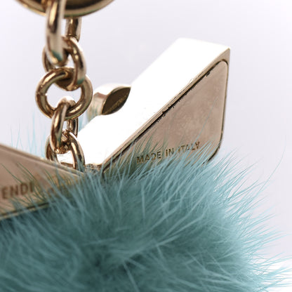 Fendi Metal Mink Fur Stone Monster Eyes Mini Pom Pom Bag Charm Oro Chiaro Acqua 4 of 4