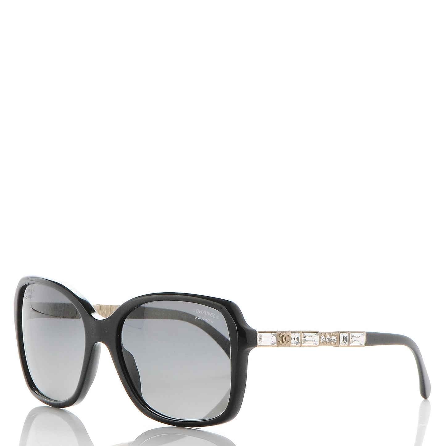 Baguette Crystal Polarized Square Sunglasses 5308-B Black