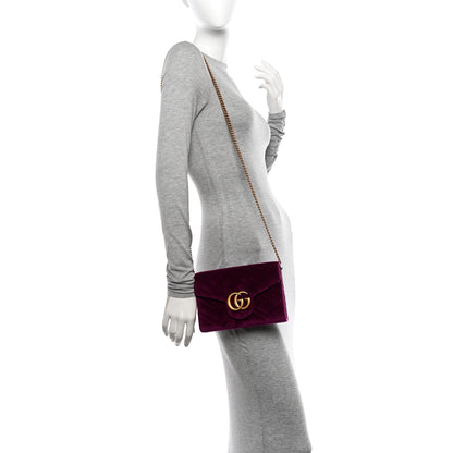 Gucci Velvet Matelasse GG Marmont Chain Wallet Fuchsia Violet Cyclamen 3 of 10