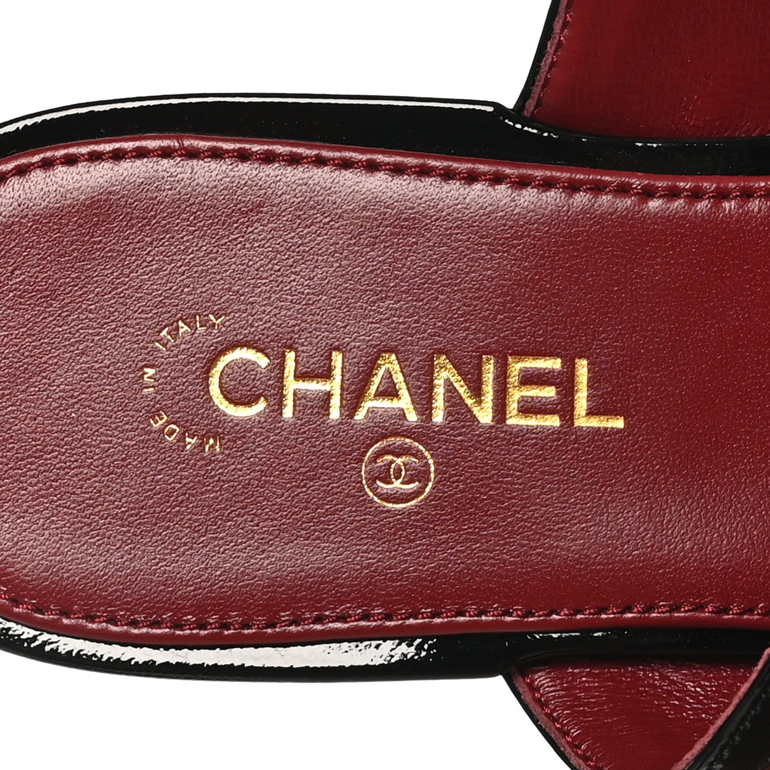 Chanel Lambskin Patent Calfskin CC Thong Sandals 37 Burgundy Black 9 of 9