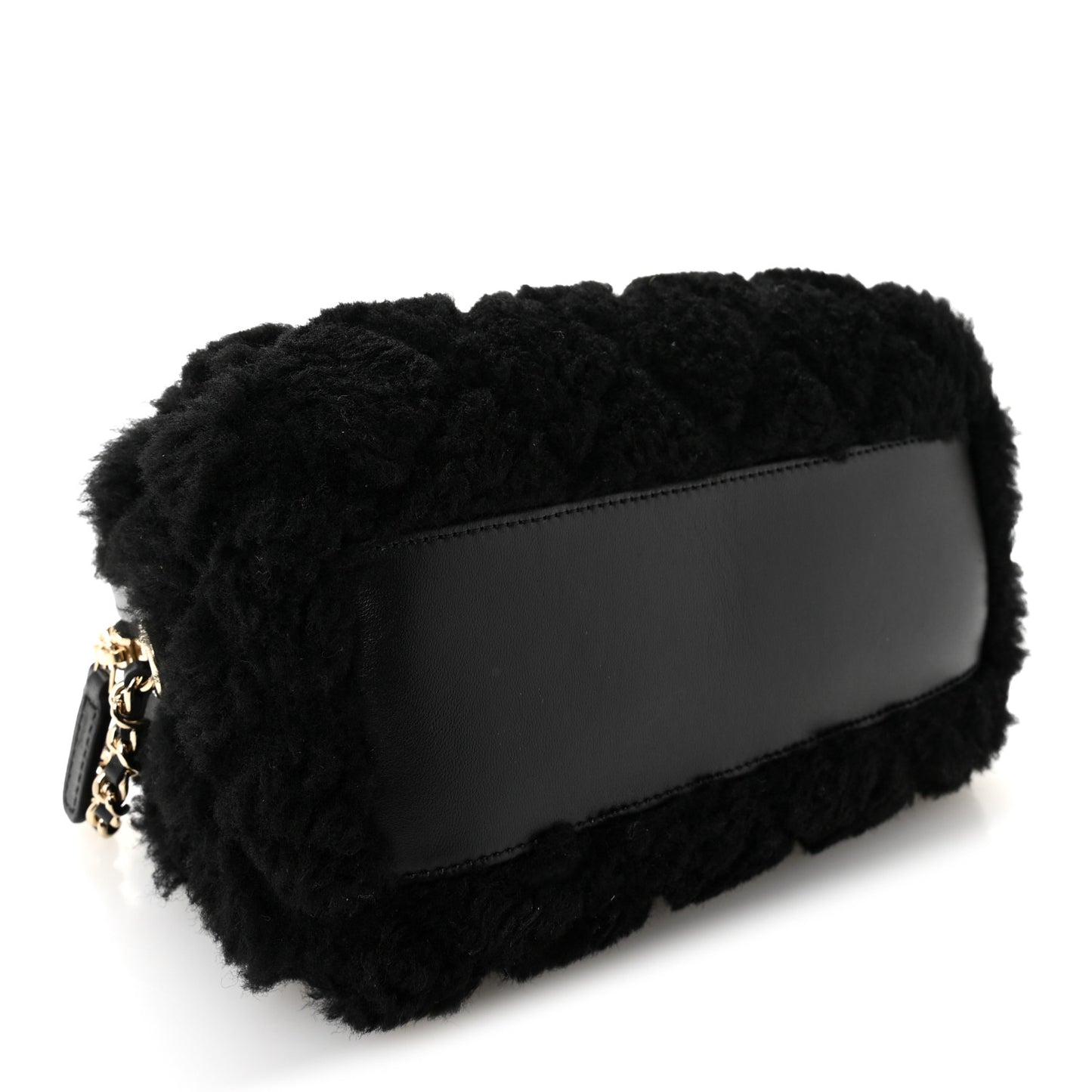 Shearling Quilted Barrel Clutch With Chain Black
