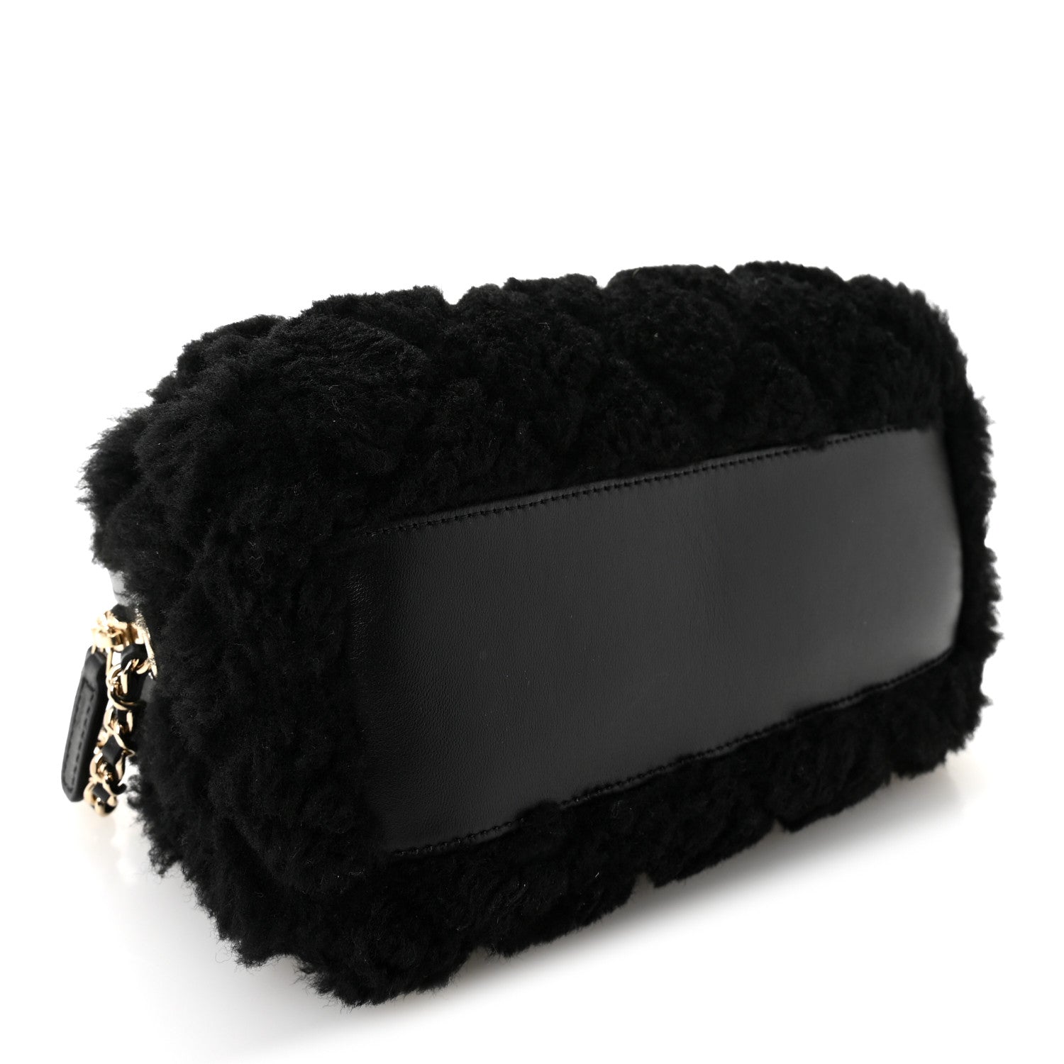 Chanel Shearling Quilted Barrel Clutch With Chain Black 4 of 10