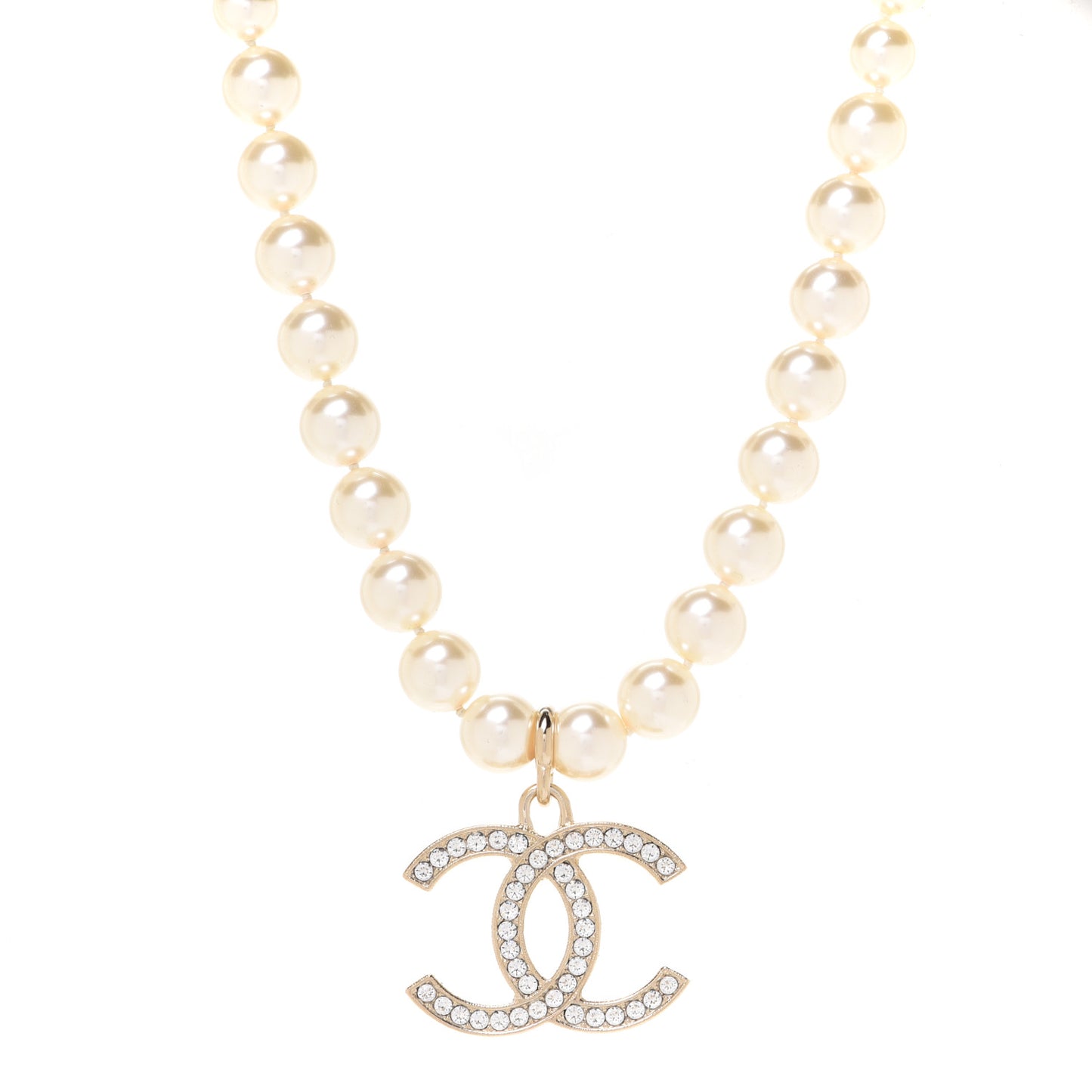 Pearl Crystal CC Airpods Necklace Gold