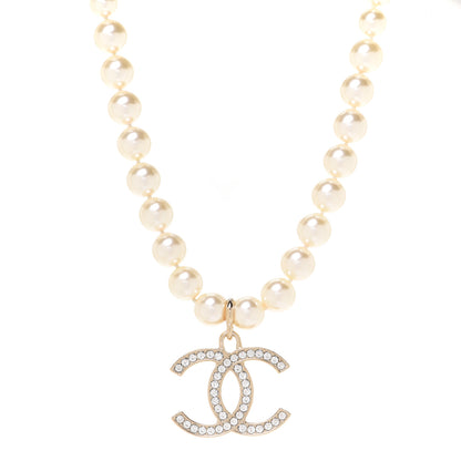 Chanel Pearl Crystal CC Airpods Necklace Gold 1 of 7