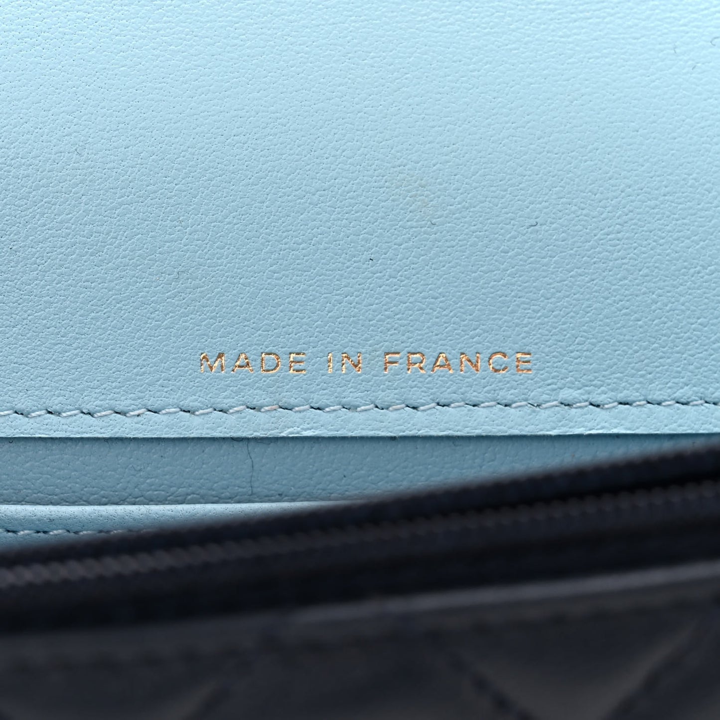 Lambskin Quilted Flap Phone Holder With Chain Dark Blue Light Blue