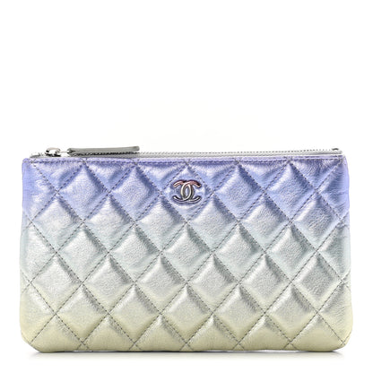 Chanel Gradient Metallic Calfskin Quilted Cosmetic Case Silver Blue Yellow Purple 1 of 6