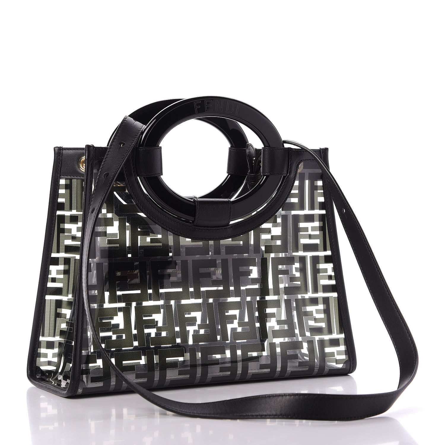 Fendi TPU FF Vitello Century Plexiglass Small Runaway Shopper Tote Black 3 of 9