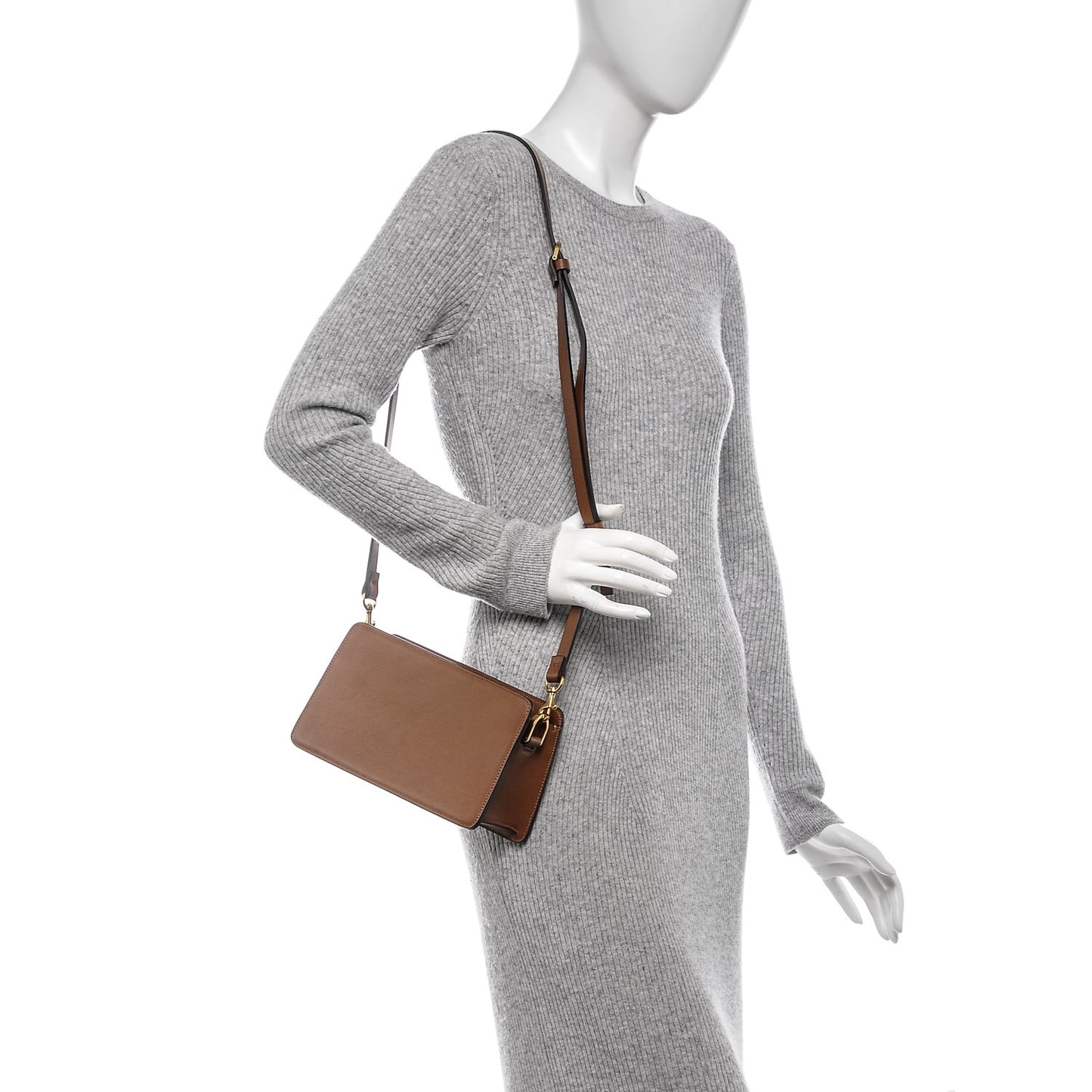 Nomad Calfskin Box Shoulder Bag Camel