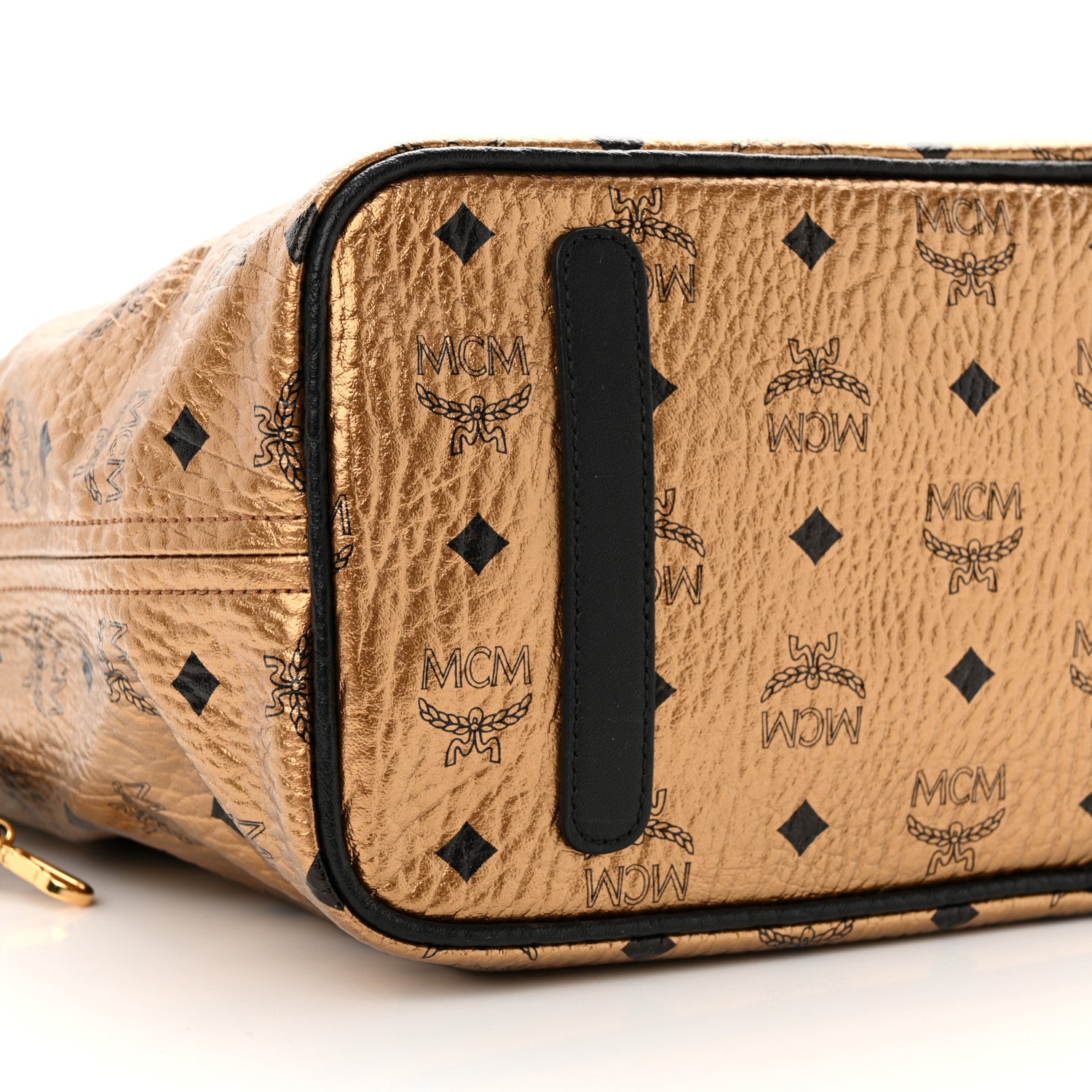 MCM Metallic Visetos Medium Shopper Tote Gold 9 of 10