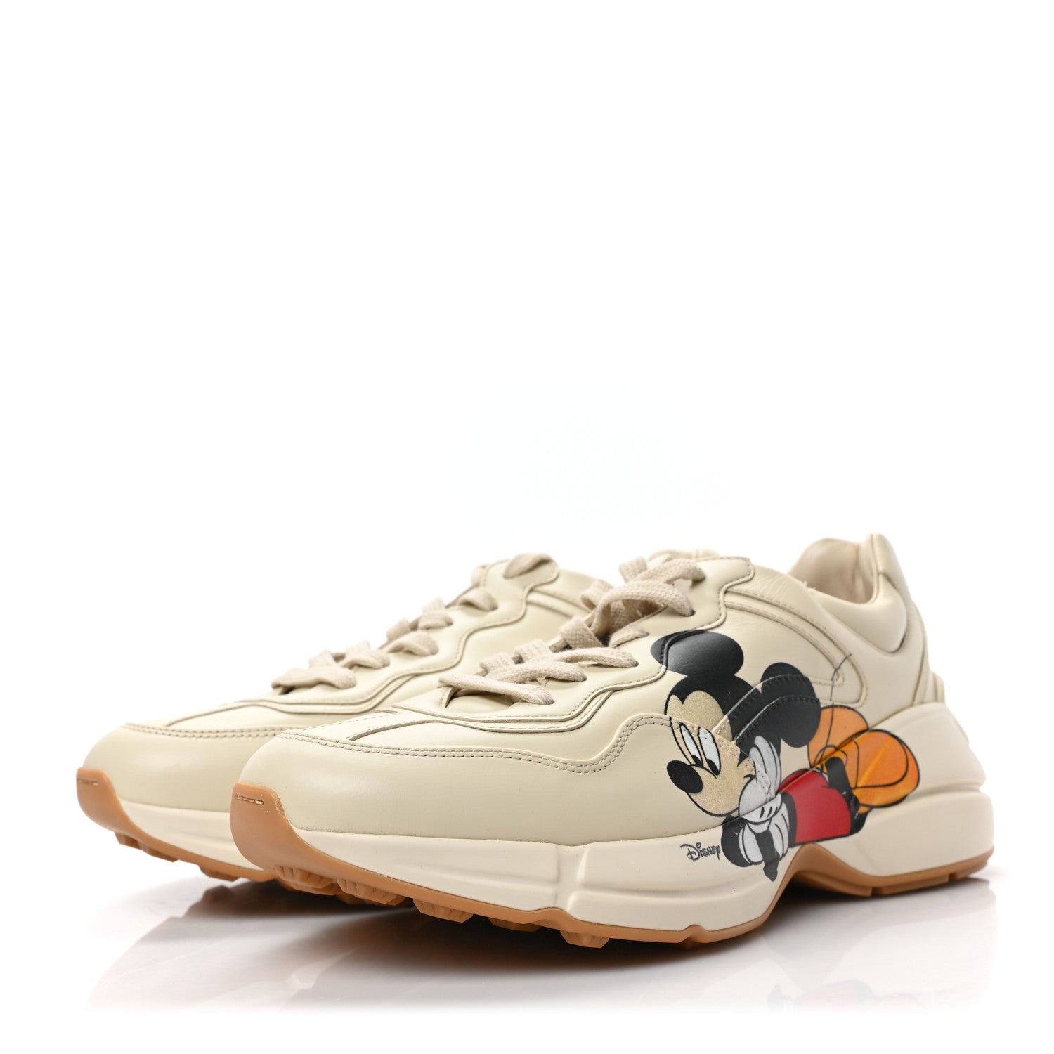 Gucci X DISNEY Calfskin Mickey Mouse Womens Rhyton Sneakers 38.5 Ivory 3 of 6