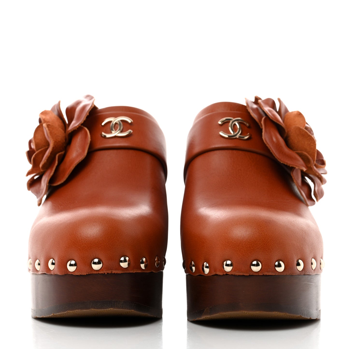 Calfskin Camellia Clogs 37 Brown