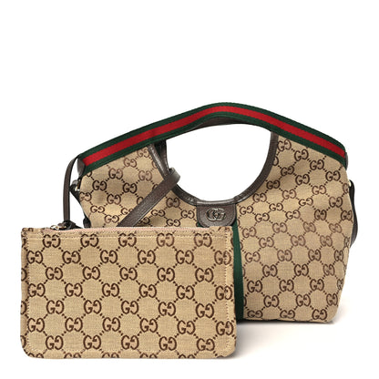 Gucci Monogram Web Small Giglio Tote Beige Dark Brown 3 of 10