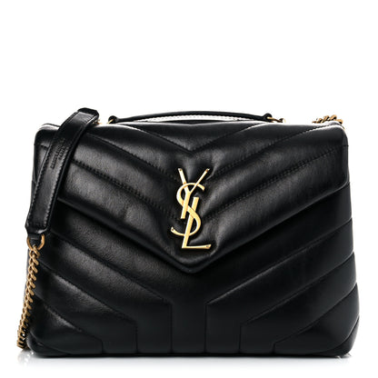 Saint Laurent Calfskin Y Quilted Monogram Small Loulou Chain Satchel Black 1 of 14