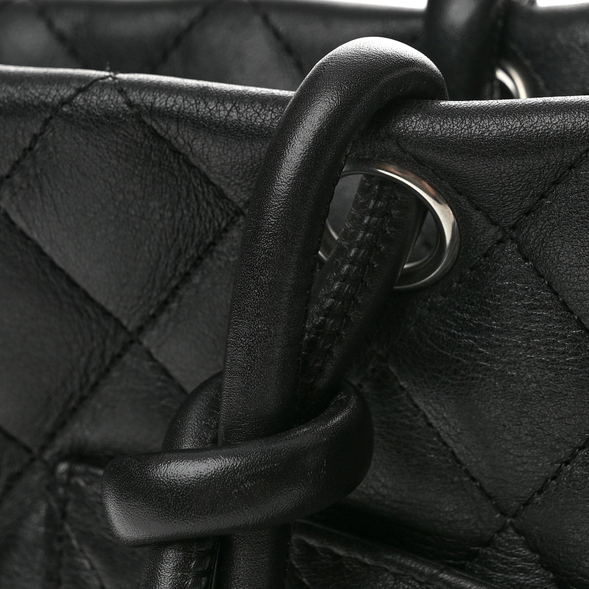 Calfskin Quilted Large Cambon Tote Black White