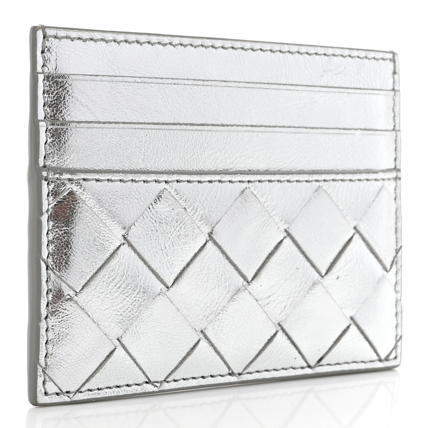 Metallic Nappa Intrecciato Card Holder Silver