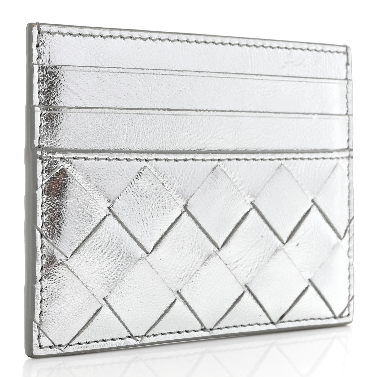 Bottega Veneta Metallic Nappa Intrecciato Card Holder Silver 3 of 7