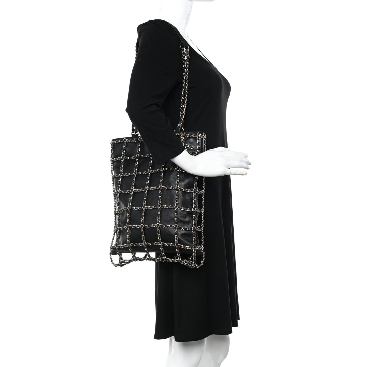 Lambskin Large Shopping Chain Tote Black