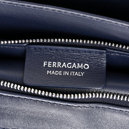 Salvatore Ferragamo Calfskin Small Front Flap Crossbody Bag Navy Blue 6 of 10