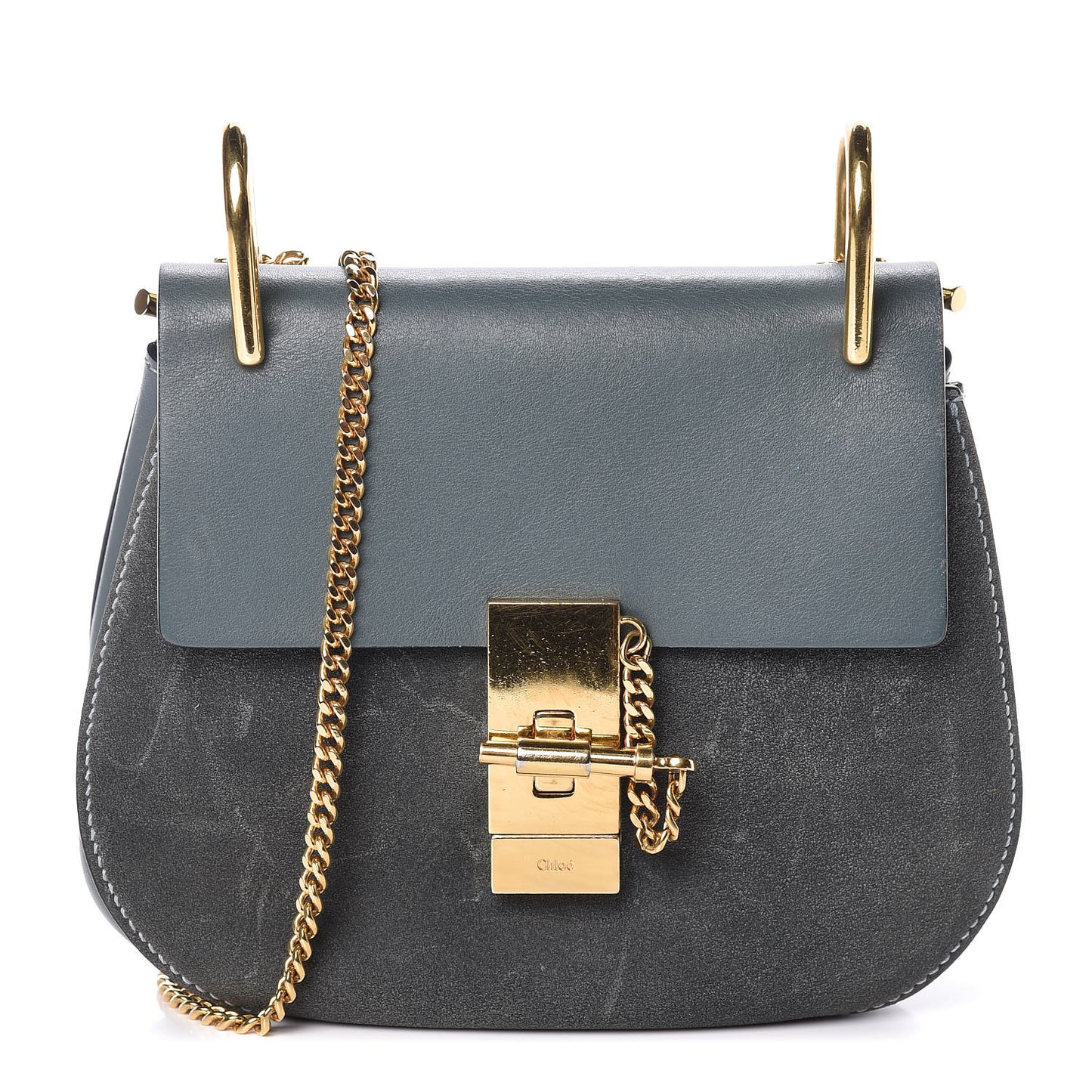 Suede Smooth Calfskin Mini Drew Shoulder Bag Cloudy Blue