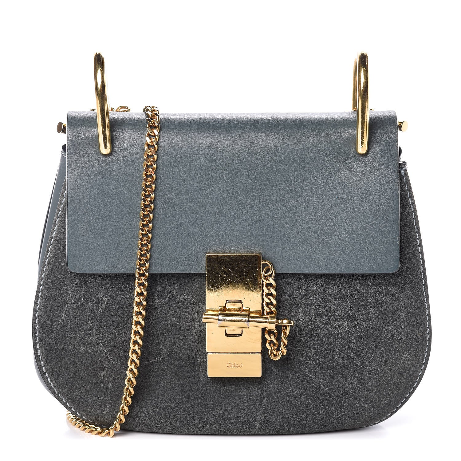 Chloe Suede Smooth Calfskin Mini Drew Shoulder Bag Cloudy Blue 1 of 12
