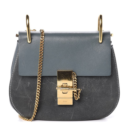 Chloe Suede Smooth Calfskin Mini Drew Shoulder Bag Cloudy Blue 1 of 12