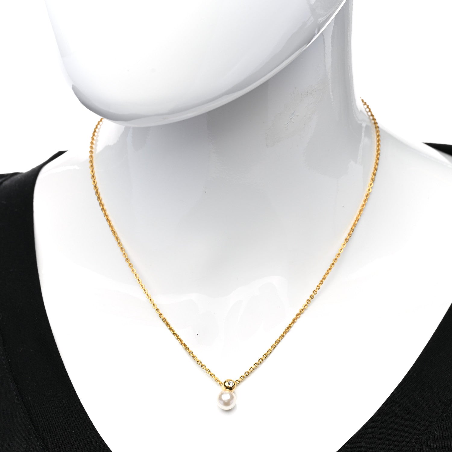 Christian Dior Crystal Pearl Pendant Necklace Gold 2 of 6
