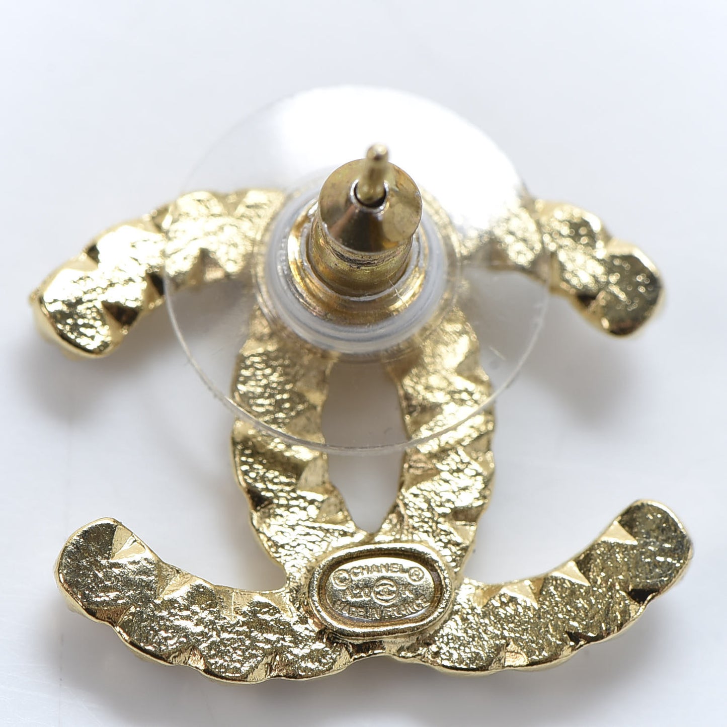 Resin Pearl Crystal CC Earrings Gold Black