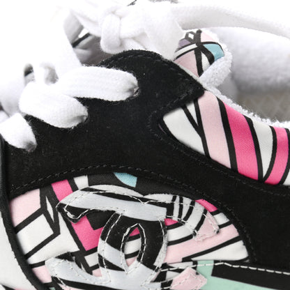 Chanel Suede Calfskin Nylon Geometric Print CC Sneakers 39 White Multicolor 9 of 10